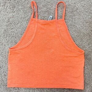 H&M Divided Basic Women Neon Orange High Neck Crop Top Camisole Tank Small